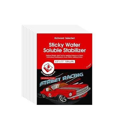 Poolin Printable Water Soluble Stabilizer for Embroidery, 8.5 x 11 Inch | 10PCS Sticky Wash Away Embroidery Paper for Hand Embroidery, Topping for Home Machine Embroidery