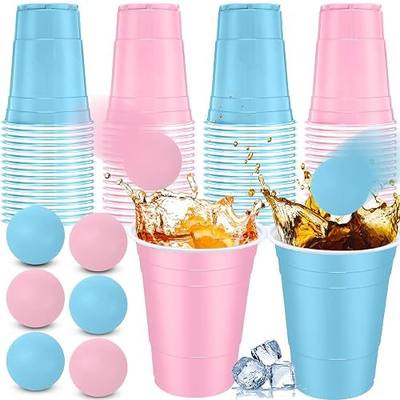 Foilswirl 32 Pcs Gender Reveal Party Game Set Include 16oz Pink Blue Plastic Cups with 8 Balls for Guests, Boy or Girl Cups for Baby Shower Party Decoration Outdoor Toss Game Supplies Ideas