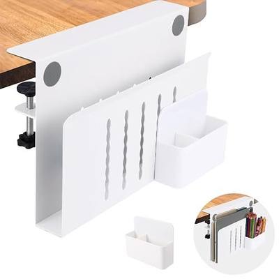 Desk Side Storage, Under Desk Laptop Mount, Table Side Hanging File Organizer, No Drill Clamp On Cable Management Tray, Laptop Holder with Magnetic Pen Holder for Office and Home
