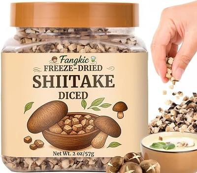 2oz Freeze-Dried Shiitake Mushrooms, 5mm Diced for Ramen, Soups & Pasta | All natural vegan diced mushrooms that are ready for soups, pasta and risotto, perfect for ramen topping and camping food