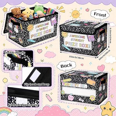 Weysat Composition Notebook Treasure Chest Box for Prize Foldable Storage with Lid Prizes Awards Chest Teachers Toy Prizes Awards Rewards Treasure Box for Classroom Kids Nursery Room School Decor
