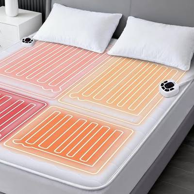 King Size Multi Zone Electric Heated Mattress Pad - Bed Warmer with Memory & Preheat Functions, 10 Heat Settings Dual Control for 1-12 Hours Auto Off, Lighted Button