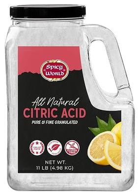 Citric Acid 11 LB Bulk Jar - All Natural, Food Grade, Non-GMO Citric Acid Powder for Cleaning, Bath Bombs, Preserving | Fine Granular & Premium Quality by Spicy World