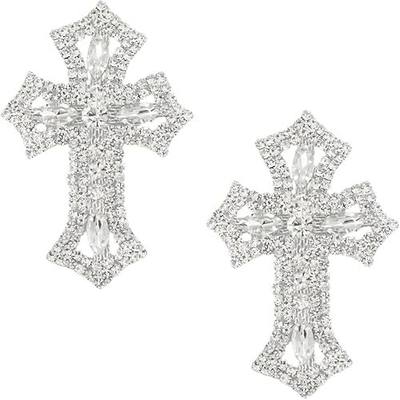 PEARLY JUN 2 Pcs Rhinestone Applique Silver White Cross Crystal Patches | Rhinestone Patches Clothing Diamond Trim for Dresses DIY Fabric Bridal Wedding Prom Accessories Embellishments