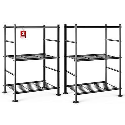 Sakugi 2-Pack Storage Shelves - 3-Tier Metal Wire Shelf Organizer, Slim Shelf Rack with Adjustable Feet for Laundry Room, Kitchen, Garage Organization, 18.2" x 12.3" x 30.4", Black