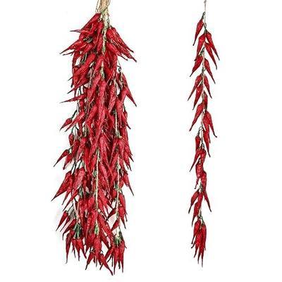 5 String Chili Pepper Decor Fake Vegetables Artificial Food Artificial Peppers String Vegetable Fruit Garland for Home Kitchen Farm Party Wall Photography Props Decoration(Dry red Pepper)