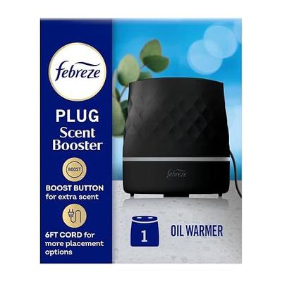 Febreze Plug in Scent Booster Air Freshener Oil Diffuser Black | Black Plug-in oil diffuser. Boosts scent for 40 mins. Long cord for flexible placement. Fits every home. Starter kit only.