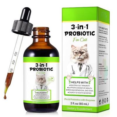 3 in 1 Probiotics for Cats, Cat Digestive Support,Daily Digestive Health Supplement with Multiple Strains of Bacteria Help with Diarrhea,Gas and Bloating, Cat Herbal Supplements- 60ml