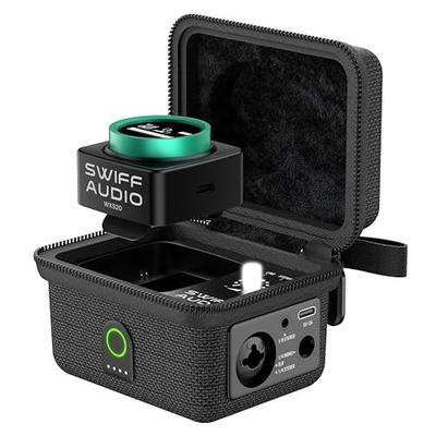 SWIFF AUDIO WX520 Wireless in Ear Monitor System, 5.8GHz IEM System w/Stereo/Mono Switch, Built-in Cue Mic, LED Receiver & Charging Case Transmitter, 4 Channels, One-to-More for Studio, Bands, Live