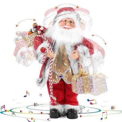 Gfilay 18 Inch Animated Santa Claus Figurine with Music and Movement | Collectible Christmas Figurine Featuring Singing Dancing Santa, Red Sequin Coat and Holiday Home Decor