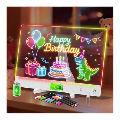 Rechargeable Lumi LED Drawing Board with 12 Markers,13.7"x10"LED Note Board Acrylic Dry Erase Board with 7 Colors Light, Doodle Glow Message Board for Birthday Halloween Christmas Gift(White)