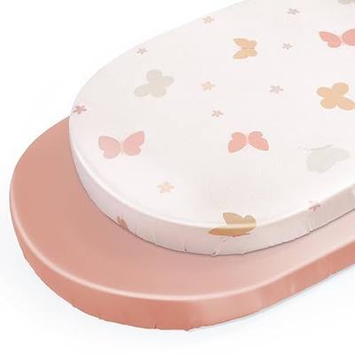 Unicorn Castle Satin Bassinet Sheets Baby 2 Pack Soft for Baby Hair Skin Fitted Bedside Bassinet Sheets for Newborn for Oval Rectangle Hourglass Bassinet Mattress,Beige Butterfly- Blush Pink