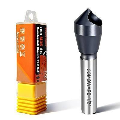 COMOWARE M35 Countersink 1/2" TiAIN Coated Chamfer Tool M35 Chamfer Bit 90-Degree Countersink Drill Bit Set for Wood & Metal, Heavy Duty Countersink Bit SAE