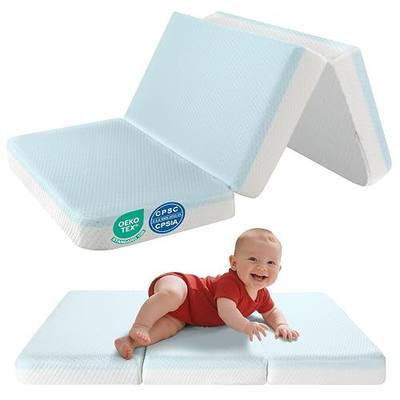 3'' Waterproof Full Size Crib Mattress for Baby, 52x27.5 Inch | Portable Crib Mattresses for Toddler, Firm Foam Standard Mattress for Toddler Bed, Travel Trifold Mattress Floor Certified