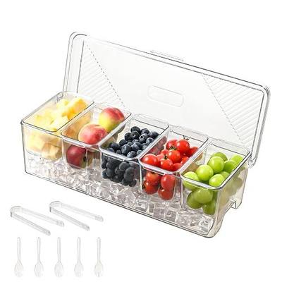 Large Chilled Condiment Caddy,Stackable Chilled Condiment Containers Server with Lids for 5 Removable Compartments (5 Containers, 1 pack)