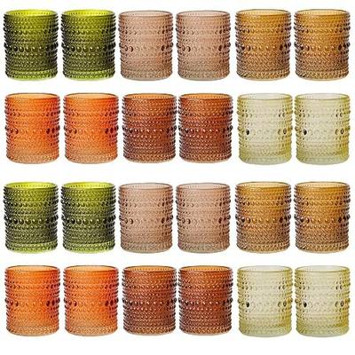 WDHODEC Brown Green Glass Tealight Candle Holders Set of 24 - Hobnail Vintage Votive Holders for Fall, Winter Wedding, Christmas Table Centerpiece Decor