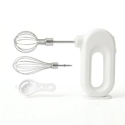 Colorful Mini Cordless Hand Mixer, Self-Standing USB Rechargeable Handheld Egg Beater with 4 Speeds & 2 Whisks, Lightweight Portable Electric Whisk for Kitchen Baking and Cooking(White)