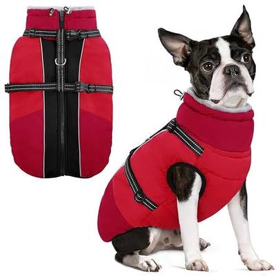 Dog Coat for Small Dogs, Warm Dog Winter Jacket with Harness Built in, Waterproof Pet Snow Jacket Fleece Cold Weather Coats for Puppy Chihuahua, Maltese, Red XS