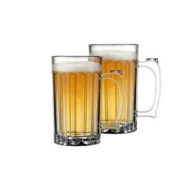 17oz Plastic Beer Mugs with Handle Set of 2, Reusable Clear Beer Stein Drinking Glasses Cups