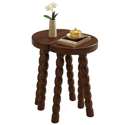 LitaEther 19.5" Wooden Bobbin Leg Side Table - Half Round Wooden Accent Stool for Bedroom, Hallway, Living Room, Sofa Side (2, Walnut)