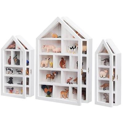 DoubleFill Set of 3 Wooden Shadow Box Frame with Shelves Large Trinket Shelf Display Cases Wall Mounted for Mini Figures Curio Cabinet Medals Wedding Bouquet Photos(White,House Shape)