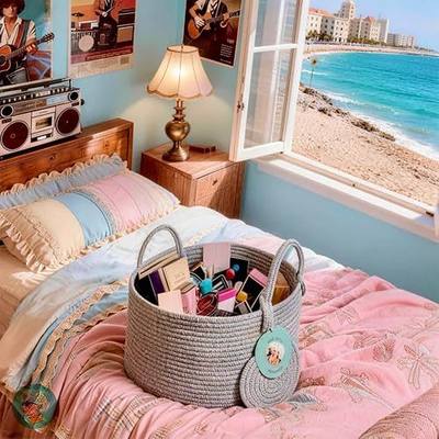 Modern Granny Small Cotton Rope Laundry Basket 16x10 Inch Dual Secure Woven Handle for Living Room Closet Clothes Blanket Organization