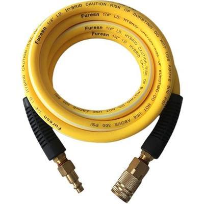 Air Hose 1/4 in x 10 ft, Heavy Duty, Lightweight, Kink Resistant, Hybrid Air Compressor Hose with 1/4 in Solid Brass Male Fittings, Bend Restrictors, 300 PSI(10FT, Yellow White)