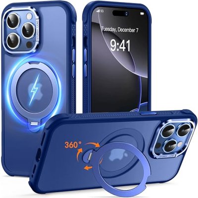 Magnetic for iPhone 14 Pro Max Case with 360° Spin Stand - 6.7", Deep Blue