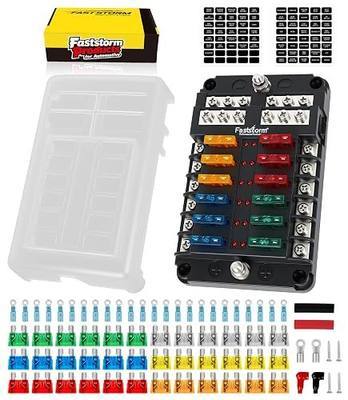 12 Way Fuse Block, Fuse Blocks 12 Volt Automotive with LED Indicator Water Resistant Marine Fuse Panel, Fuse Box 12V with 36 Blade Fuses for 12V/24V Auto Boat RV Golf Cart Truck Car Marine