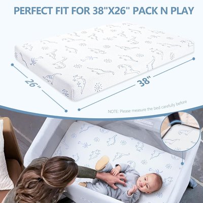 Mochen Pack and Play Mattress Pad, 38"x26" Pack n Play Mattresses with Breathable Soft & Firm Memory Foam Removable Washable Cover Pack N Play Mattress 3 inch Thick