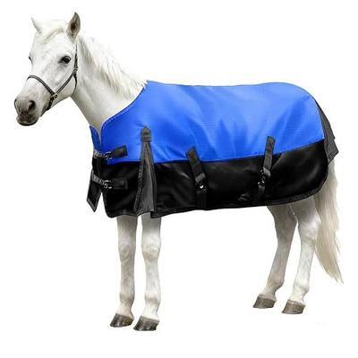 Mini Horse Pony Blankets Winter, 55in 250g Filling Miniature Donkey Foal 1600D Waterproof Poly Rain Sheets for Real Horses Belly Wrap Tail Wrap Turnout Blanket, Stuff Care Outdoor Clothes Blue Black