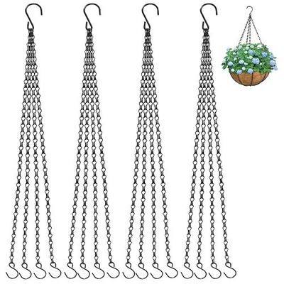 ZeeDix 4 Pack, 24 Inch Hanging Basket Chain with 4 Hooks | Black Metal Flower Pot Chain for Hanging Plant hanger Outside, Adjustable Replacement Chain for Lantern Bird Feeder & Planter