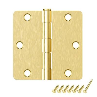 HOSOM 12 Pack Door Hinges Brushed Brass 3.5 Inch with 1/4" Radius Corners Rounded Satin Brass Interior Door Hinges 3 1/2" Gold Door Hinge for Door Heavy Duty Door Hardware, Fit Standard Door