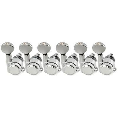 Musiclily Pro 6-in-line 18:1 Ratio Full Sealed Locking Machine Heads Tuners Tuning Pegs Keys with Vintage Oval Button 45 Degree Screw for Strat Tele Style Electric Guitar, Chrome