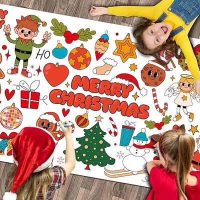 Merry Christmas Large Coloring Table Cloth for Kids Xmas Coloring Poster Christmas Pages Santa Snowman Claus Paper for Classroom Home School Party 71 * 23.6 in