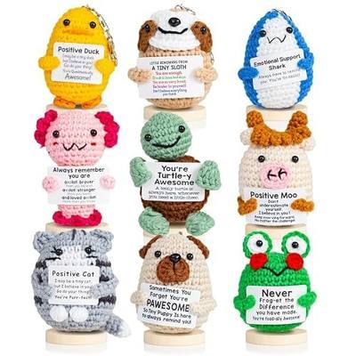 Twiddler Toys 9pcs Positive Crochet Animals – Emotional Support Crochet Stuffed Animals with Positive Messages – Cute Novelty Gift Set Includes Keychains and Stands