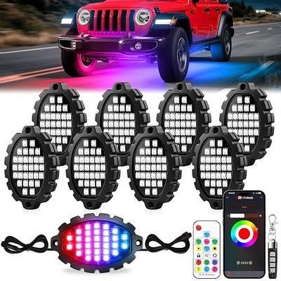 8 Pods Metal RGB Rock Lights for Trucks, App/Remote Control Multi Color | ALuminum Led Rock Lights for UTV SUV ATV Golf Cart with Music Mode, Waterproof Underglow Kits for Cars(Patented)