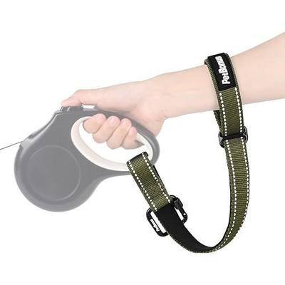 PetBonus Dog Leash Wrist Strap with Lockable Clip for Dog Retractable Leash | Adjustable Soft Padded Handle, Reflective, Escape Proof, Heavy Duty, Extra Layer Security for Pet Stroller, Army Green
