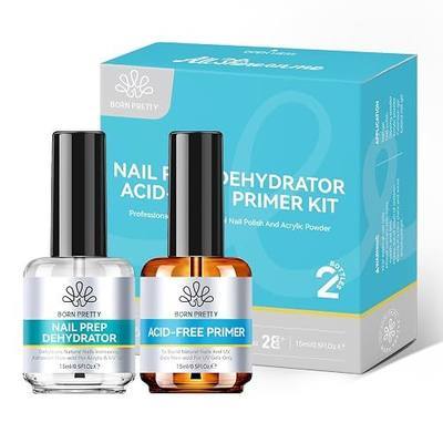 BORN PRETTY 15ml Nail Prep Dehydrate & Bond Nail-Primer Set,Natural Acid-Free Formula for Acrylic & Gel Polish,Superior Adhesion with Fast-Dry Gift Box Professional Salons Set