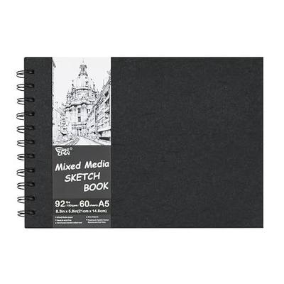 5.8x8.3in Sketch Book, 60Sheets Spiral Bound Notebooks, Natural White 92lbs/150gsm Acid-Free Drawing Paper for Painting,Sketching, Professional Sketch Pad for Artists, Beginners. NW-Black