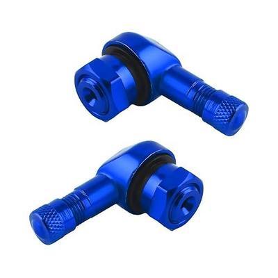 2PCS Motorcycle Tire Valve Stems, 90 Degree Aluminum Motorbike Wheel Valve Stem with Rubber Seals, 10mm to 11.3mm Tire Tubeless Valve Stems for Motorcycles Scooters Bicycles (Blue)