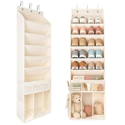3in1 Over The Door Shoe Organizer with 5 Slanted Compartments,Removable Storage Bin & Transparent Pockets,Thickened Waterproof Oxford Fabric Shoes Rack for Shoes,Boots,Toys,Daily Essentials. (Beige)