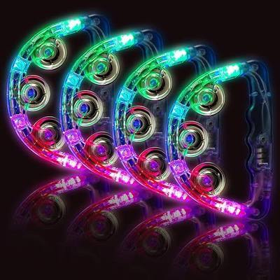 LED Light Up Musical Tambourines: Handheld Music Flashing Tambourine Glow In The Dark Party Supplies - Led Tambourines Percussion Instrument for Bar Christmas Halloween (White, 4 PCS)