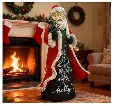 12”H Santa Claus Christmas Figurine, Santa Carrying A Holly Christmas Tree | Resin Santa Figurines for Christmas Decorations, Perfect for Nativity Tabletop Gifts or Xmas Figurines Home Decor