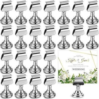 Kathfly 24 Pcs Wedding Table Number Holders 1.7 Inch Metal Silver Mini Place Card Holders Bulk Harp-clip Table Sign Stands Card Holder Display Picture Memo Notes Menu for Restaurants Birthday Decor