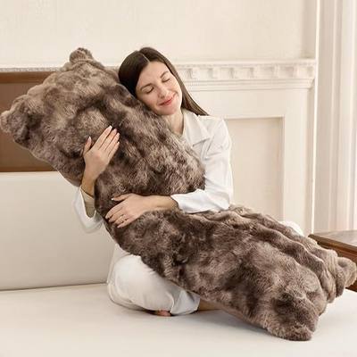 ZonLi Fluffy Body Pillow for Adults, Fuzzy Faux Fur Long Pillow with Shredded Memory Foam, Adjustable Support for Side Sleepers, Gifts, 20 x 54 Inch, Brown