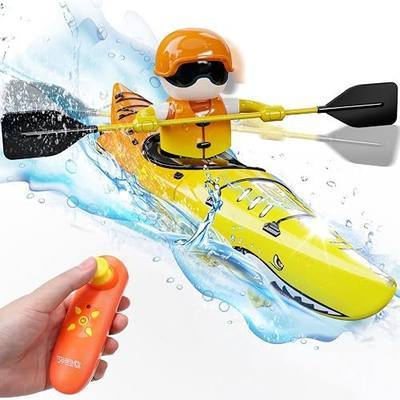 DEERC RC Kayak Boat for Kids,2.4 Ghz Remote Control Shark Boat Toys W/LED Light for Pools,Lake,Bathtub Never Capsize Summer Outdoor Water Toys Gift for Boys Girls