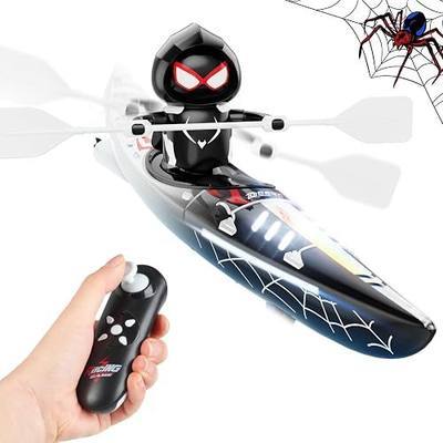 DEERC RC Kayak Boat for Kids,2.4 Ghz Remote Control Shark Boat Toys W/LED Light for Pools,Lake,Bathtub Never Capsize Summer Outdoor Water Toys Gift for Boys Girls