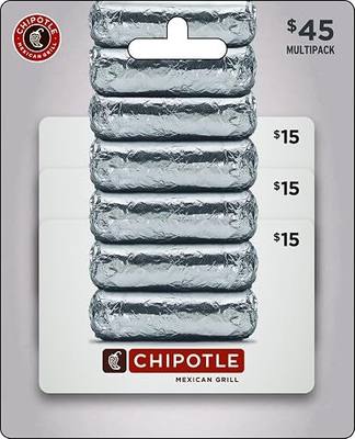 Chipotle Physical Gift Cards (Multipack of 3 x $15) - $45