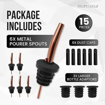 Stainless Steel Liquor Bar Bottle Pourers - Drip-Free Nozzle - Pour Spouts for Alcohol & Bartending - Universal Fit Speed Spout - Rust-Free & Easy Clean (Copper)